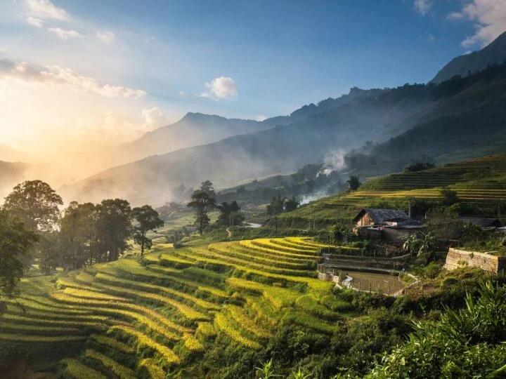 Reisterrassen und Berglandschaft in Vietnam