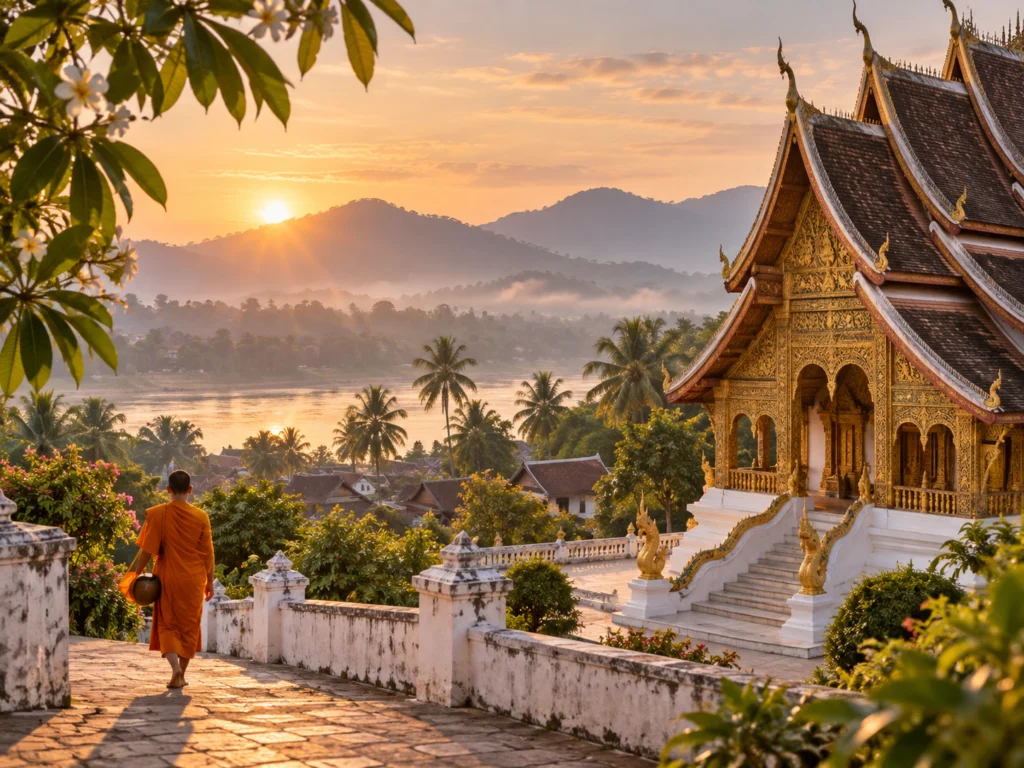 Laos – Tempellandschaft bei Sonnenaufgang