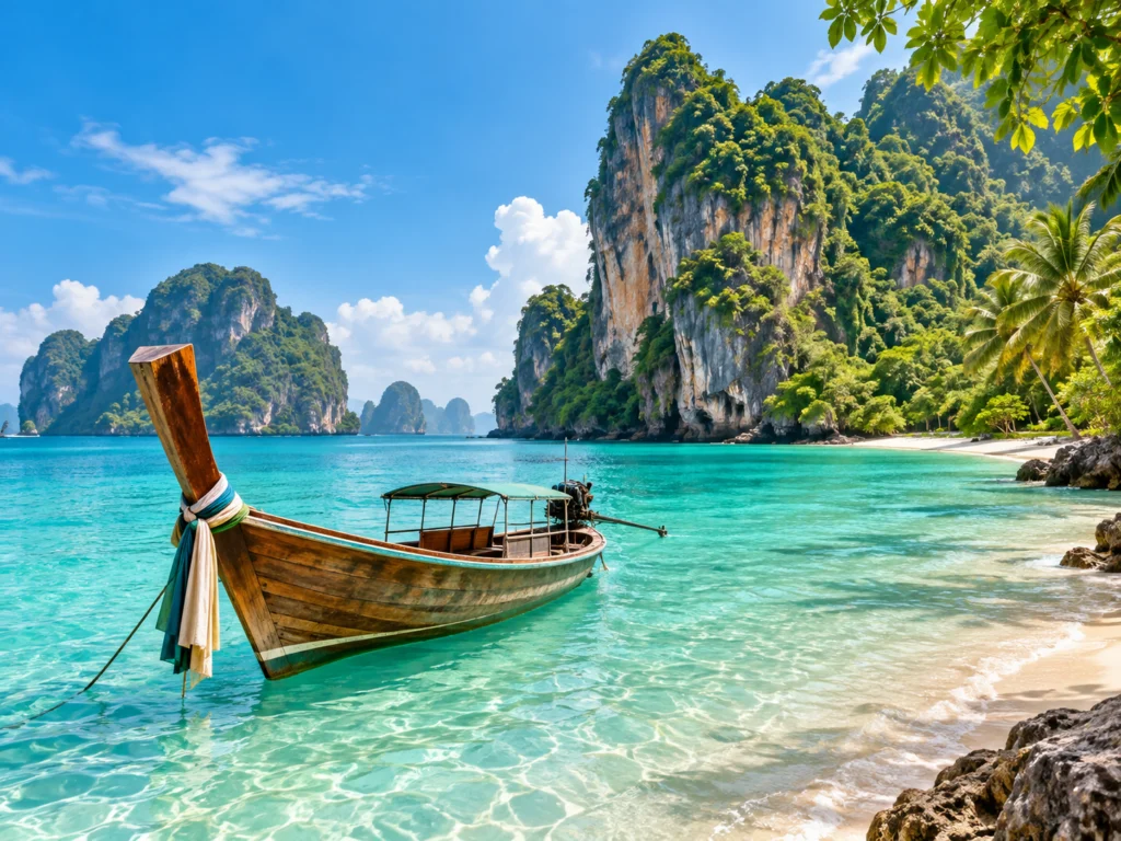 Thailand – Longtail-Boot in tropischer Bucht