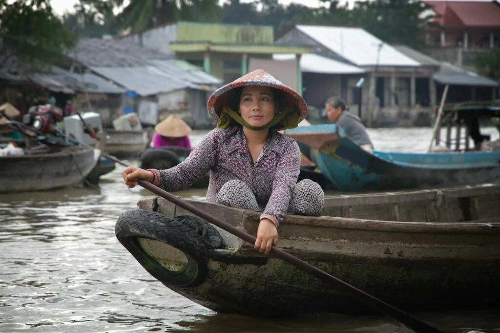 Fluss- und Stadtszene in Can Tho im Mekong-Delta